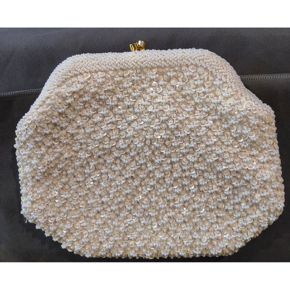 Vintage 1950s 60s Hong Kong Hand Beaded Sequin Evening Bag Clutch Bridal